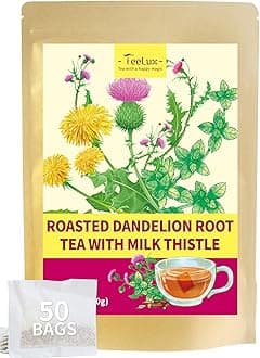 TeeLux Roasted Dandelion Root Tea with Milk Thistle & Peppermint, Smooth & Refreshing Flavor, Caffeine Free, 50 Count