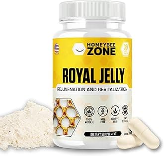 HONEYBEEZONE-Royal Jelly Capsules – 500 mg Energy, Glowing Skin and Brain Booster Supplement | Non-GMO, Gluten-Free, 60 Easy-to-Swallow Veggie Capsules