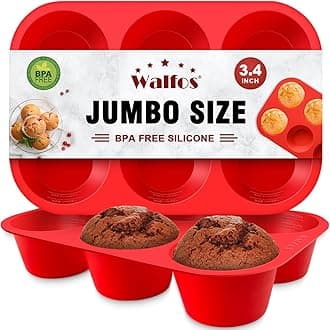 Walfos Silicone Texas Muffin Pan Set- 6 Cup Jumbo Silicone Cupcake Pan, Non-Stick, Just PoP Out! Perfect for Egg Muffin, Big Cupcake - BPA Free and Dishwasher Safe, Set of 2