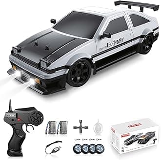 RC Drift Car 2.4GHz 1:16 Scale 5WD High Speed Remote Control Cars Vehicle with LED Lights Two Batteries and Drifting Tires Racing Sport Toy Cars for Adults Boys Girls Kids Gift