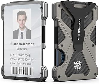 Minimalist Wallet for Men- Slim Aluminum Metal Money Clip Wallet with Clear ID Card Holder, Carbon Fiber Wallet, RFID Blocking, Holds up 15 Cards with Cash Clip, Ultra-Thin Tactical Wallet- Gunsmoke