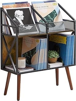 Vinyl Record Storage Holder Rack,250 LP Wooden Record Display Table for Albums Books Magazines Files for Living Room Bedroom Patent Pending