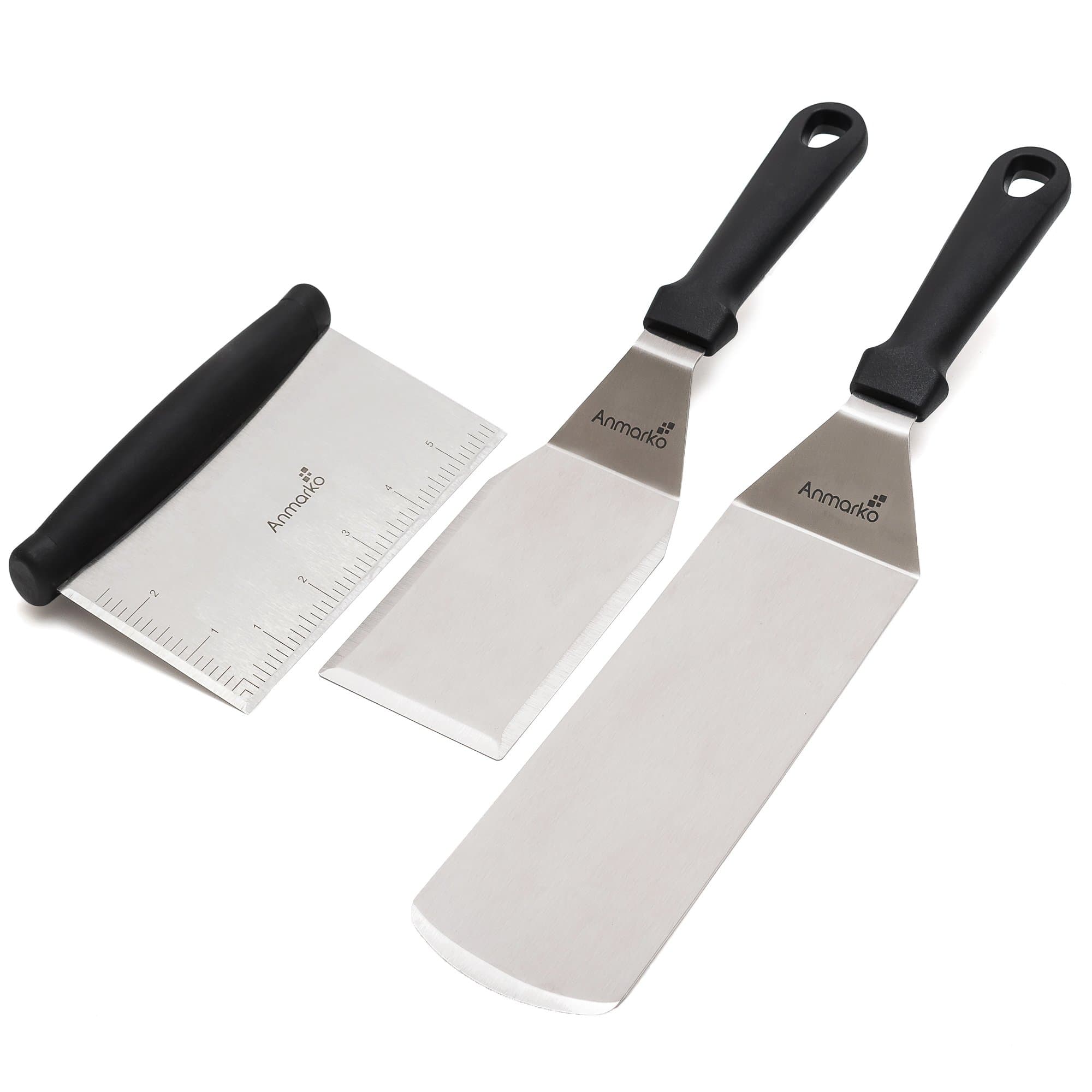 Griddle Sraper Flipper - 2 Metal Spatulas - Great for cast Iron Griddle BBQ Grill Flat Top - Commercial Grade - Griddle Accessories
