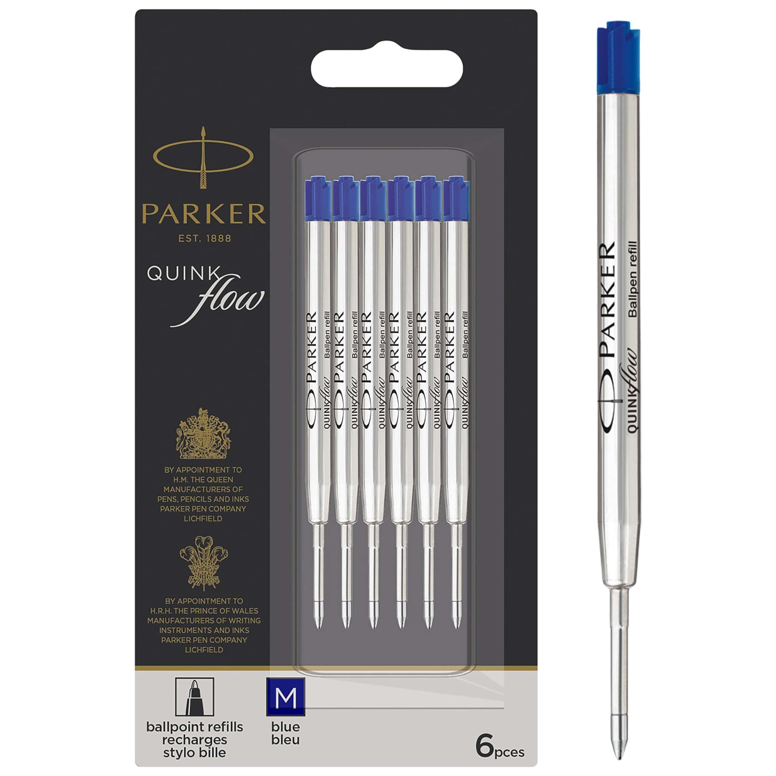 Ballpoint Pen Refills | Medium Point | Blue QUINKflow Ink | 6 Count Value Pack