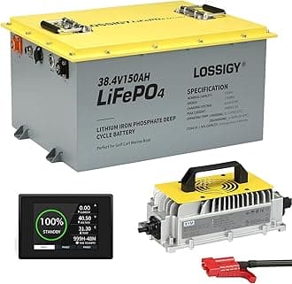 LOSSIGY 36V Lithium Golf Cart Battery with 25A Charger&Monitor, 36 Volt Golf Cart Conversion Kit, Prefect for Trolling Motor, Marine, Boat, Built in 200A Bluetooth BMS, Peak Current 1000A(3-5s)