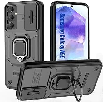 for Samsung A55 Case,Samsung Galaxy A55 Case with [Sliding Camera Cover][360° Rotate Ring Kickstand] Heavy Duty Protective Shockproof Phone Case for Samsung A55 Cover,Black