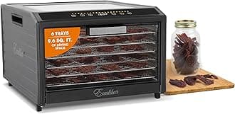 Excalibur Electric Food Dehydrator Performance Series 6-Tray with Adjustable Temperature Control Includes Stainless Steel Drying Trays Glass Door Top View Window and LED Display Progress Bar, Black