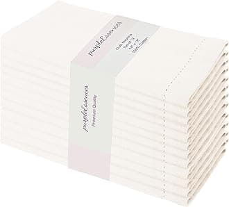 PurpleEssences Set of 12 Hemstitch Cloth Dinner Napkins 100% Cotton - Soft Durable Washable - Ideal for Wedding Spring Easter Summer - Perfect Everyday Use Table Linen 18x18 - Cream