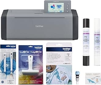 Brother ScanNCut SDX125EGY Electronic DIY Cutting Machine with Scanner, Plus Vinyl Auto Blade Kit, Black & White Vinyl Rolls and Tools