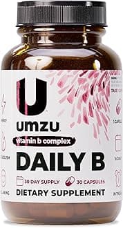 UMZU Daily B, 30 Day Supply – Complete Vitamin B Complex Supplement Blend with B1, B2, B3, B5, B6, B7, B9 & B12 Plus Folic Acid & Biotin – Supports Energy, Focus, Mood, Metabolism & Overall Wellness