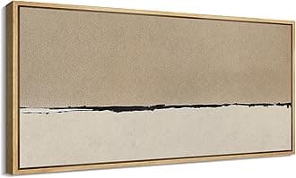 MUDECOR Extra Large Framed Canvas Print Wall Art Minimalist Beige and Black Abstract Horizon Retro Fine Art Illustrations Decorative Colorful Multicolor for Bedroom - 60"x30"