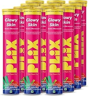 PLIX Glowy Skin 500mg Glutathione Supplement with Hyaluronic Acid, Vitamin C, E & Berries | 90 Effervescent Tablets, Strawberry Flavor