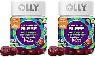 Muscle Recovery Sleep Gummies,Sleep and Sore Muscle Support,3mg Melatonin,Tart Cherry,Vitamin D,Berry Flavor -,40 Count (Pack of 2)