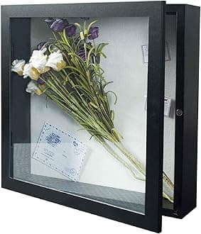 Muzilife 11x11 Shadow Box Picture Frame - 2.16" Deep Wood & Glass Display Case Ready to Hang Memory Box Baby Sports Memorabilia, Wedding, Tickets, and Photos (Black)