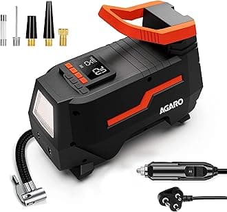 AGARO TI2157 Digital Portable Tyre Inflator/Pressure Gauge, 12V DC/230V AC for Home and Car, up to 150 PSI, LED Light, Digital Display, For Bike, Bicycles and Other Inflatables (Black).