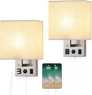 Vrisa Wall Sconces Wall Lamps for Bedrooms Set of 2 Plug in Bedside Lights Wall Mounted with USB Ports Outlet Modern Wall Light Fixtures for Bedroom Living Room Silver(2 Bulbs Included)