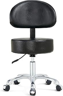 Swivel Rolling Stool Round Chair,Thick Sturdy Padding,Adjustable Stool with Wheels for Doctor,Medical,Massage Salon,Office,Shop(Black) (with Back, Black)
