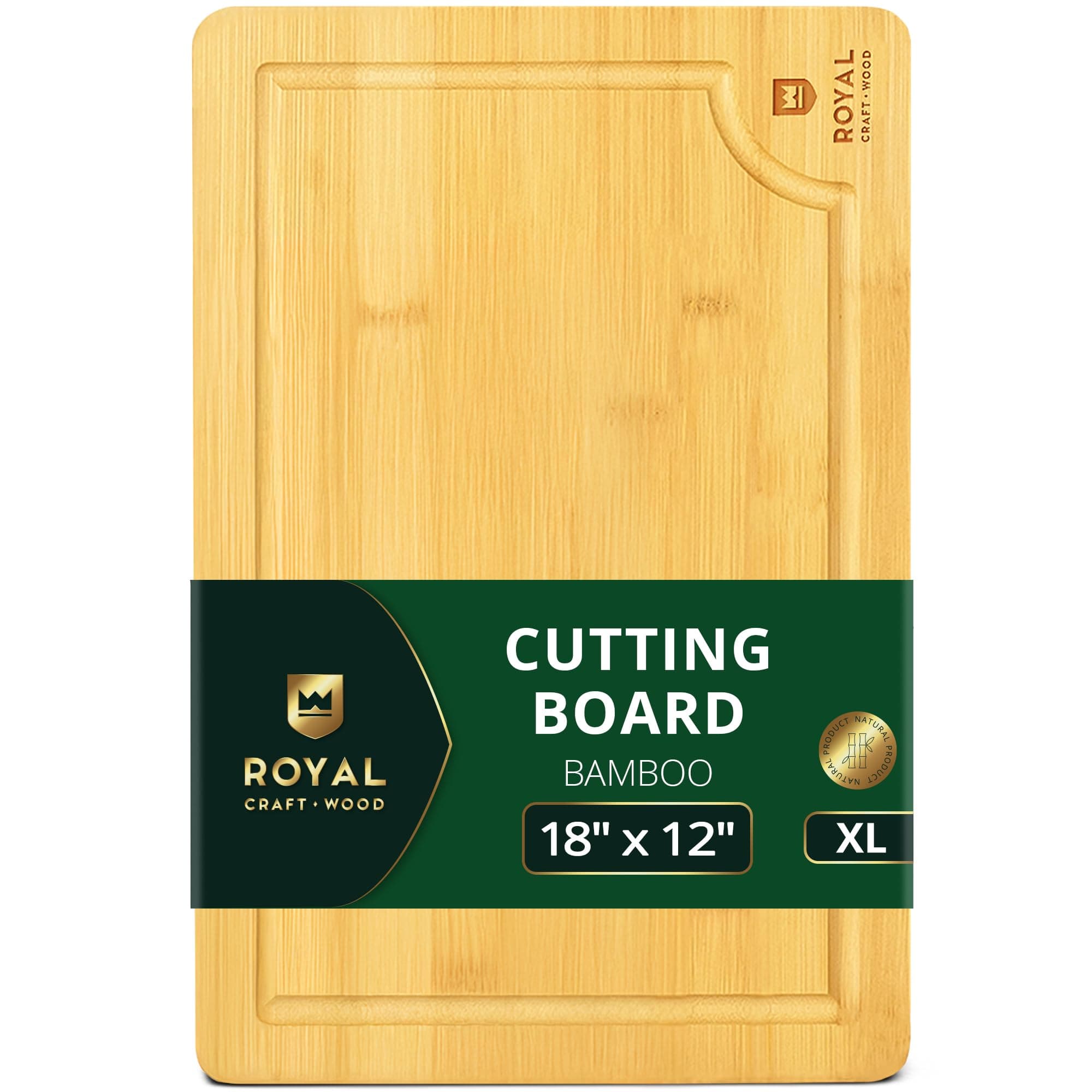 ROYAL CRAFT WOOD Wooden Cutting Boards for Kitchen Meal Prep & Serving - Bamboo Wood Serving Board Set with Deep Juice Groove Side Handles - Charcuterie & Chopping Butcher Block for Meat