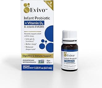 Evivo Infant Probiotic Drops | Baby Essentials for Colic & Gas Relief | Safe for Newborns | Ease Crying, Fussing, Colic, Gas & Diaper Rash | Non-GMO Project Verified | 6.5mL