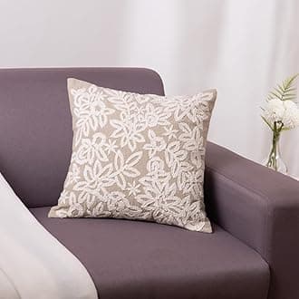 haus & kinder Decorative Embroidered Cushion Cover | Earthen Charm Throw Cushion Cover for Sofa, Living Room | Cotton Cushion Covers 16 Inch X 16 Inch