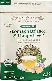 DelighTeas Liver Detox tea | Stomach Relief & Liver Cleansing | Ayurvedic Loose Leaf Milk Thistle, Fennel, Ginger Tea for Digestion | USDA Organic, Vegan, Caffeine Free, Sugar Free | 50 Servings, 5oz