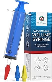 Ear Syringe Ear Wax Removal Kit with 3 Quad-Stream Tips - Ear Irrigation Flushing System - Ear Wax Cleaner to Improve Hearing Clarity and Aural Hygiene - Large Ear Wax Syringe - 2.03 fl oz