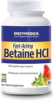 Enzymedica, Betaine HCI, 600mg, Protein Digestion, Dietary Supplement, 60 Capsules, Vegan, Gluten-Free, Soy-Free, Non-GMO