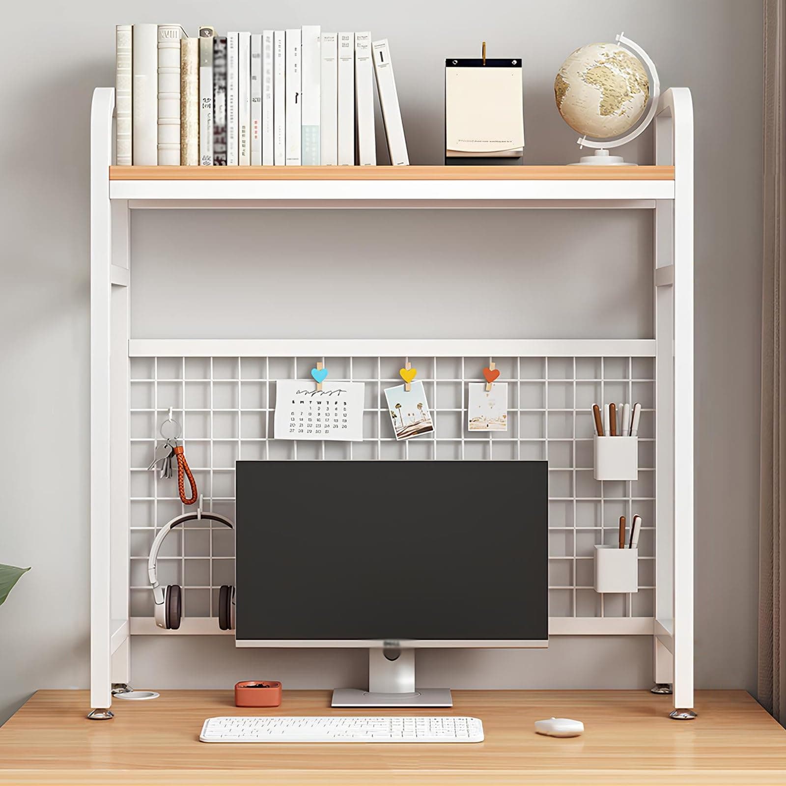 1/2-Layer Desktop Bookshelf Organizer, Iron Computer Desk Top Shelves, College Dorm Desk Hutch, Storage Shelves For Dorm Home Office(White,75 * 20 * 98cm-1 layer)