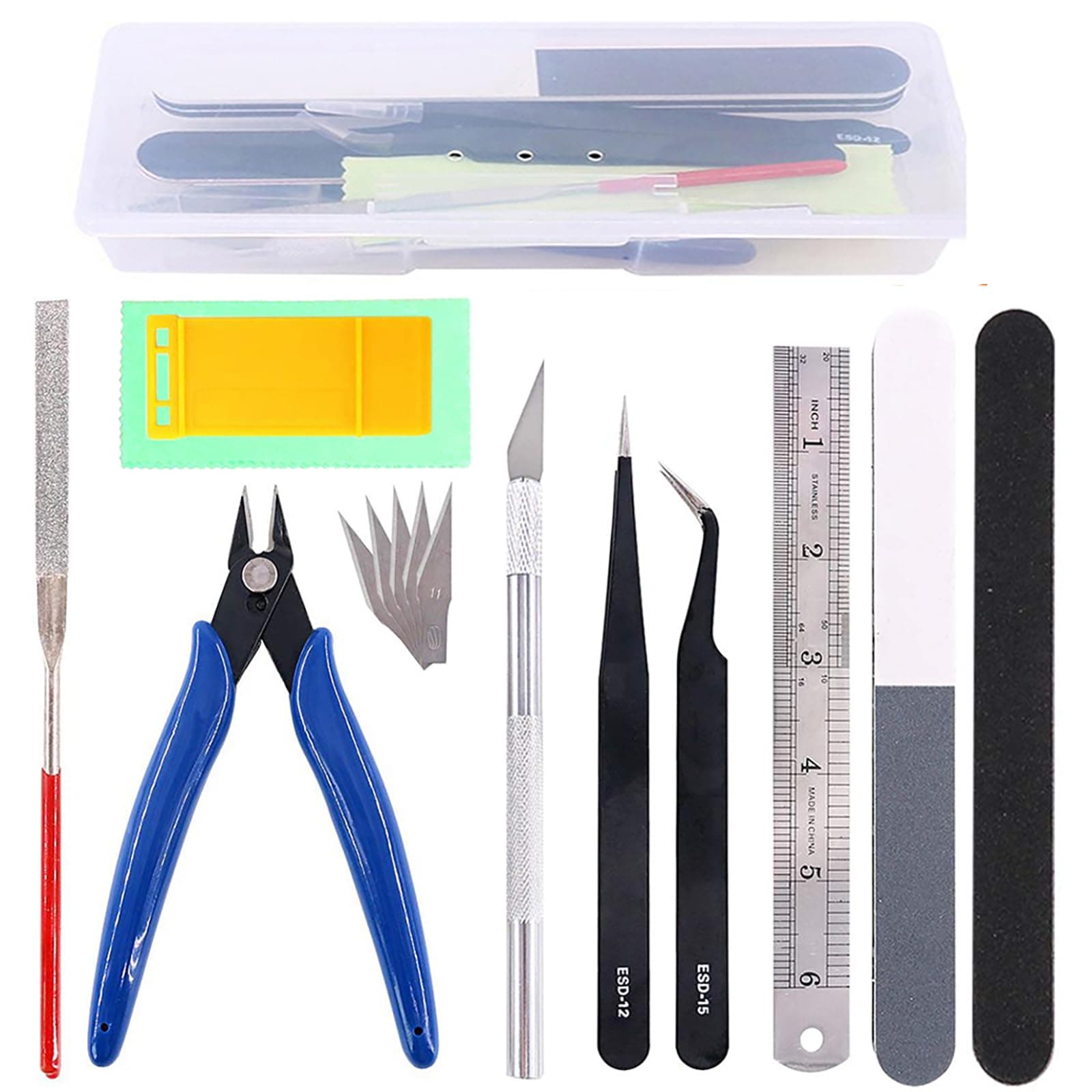 15Pcs Gundam Model Tools Kit Gunpla Tool Kits Modeler Basic Tools Craft Set with Plastic Box Hobby Building Tools Kit for Gundam Car Airplane Ship