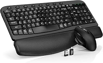 Wireless Keyboard and Mouse Combo – Ergonomic Wave Key, Built-in Leather Soft Palm Rest, 2.4G Full Size, 6-Button Mouse with 4-Level DPI, Dual USB-A/USB-C, MA12 for Windows & macOS Compatible- SABLUTE