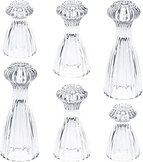 Lysenn Glass Candle Stick Holder Set of 6 – Premium Taper Candle Holders for Romantic Ambiance - Candle Sticks Holder Decor for Special Occasions - Clear