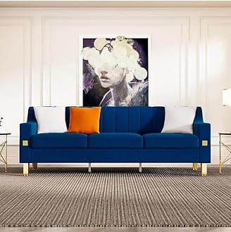 A to Z Furniture Classic Seater Sofa Set Luxury Chesterfield Leatherette Sofa in for Home Living Room & Office Stainless Steel Legs (Blue, 3 Seater)