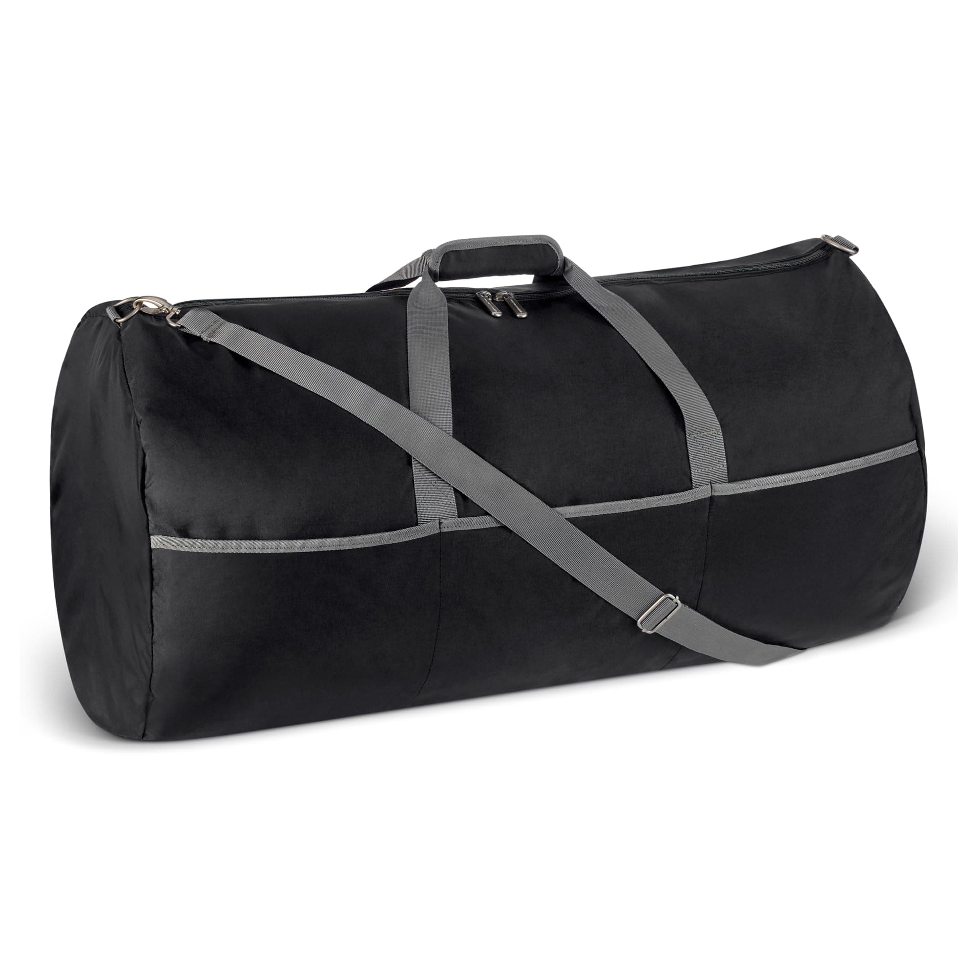 Amazon Essentials 32.4” (82.3cm) Extra Large Foldable Nylon Duffel Bag for Travel/Storage with Zipped Pockets, 9,254 Cubic Inch (150L), 50-LBS Capacity, Black (Previously Amazon Basics)