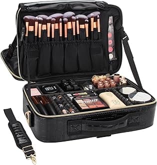 Relavel Travel Makeup Train Case Makeup Cosmetic Case Organizer Portable Artist Storage Bag with Adjustable Dividers for Cosmetics Makeup Brushes Toiletry Jewelry, Crocodile Pattern, Medium, Medium