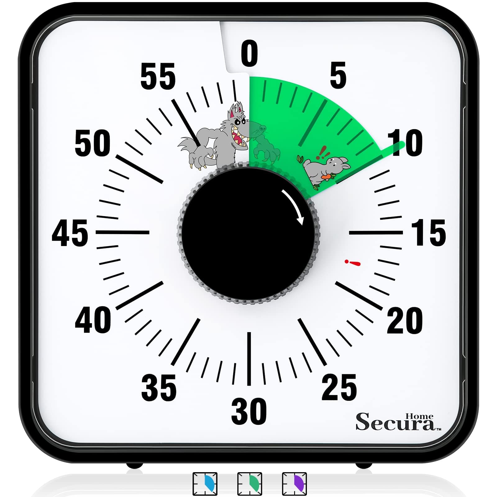 Secura Home 7.5 Inch Visual Timer, 60 Minute Oversize Countdown Visual Timer for Kids, Mechanical Time Management Tool with Cartoon Pattern (Green)