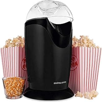 Andrew James Popcorn Maker Machine, Healthy Air Popper, Popcorn Machine with 8 American Cinema Style Boxes, 1200W, Perfect for Parties (Black)