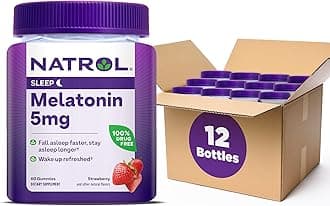 Natrol 5mg Melatonin Gummies, Sleep Support for Adults, Melatonin Supplements for Sleeping, 60 Strawberry-Flavored Gummies, 30 Day Supply (Pack of 12)