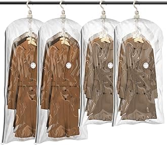 TAILI Hanging Vacuum Space Saver Bags for Clothes, Set of 4 (2 Long 53"x27.6", 2 Short 41.3"x27.6"),Vacuum Seal Storage Bag Clear Bags for Suits, Dress or Jackets, Closet Organizer