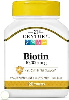 21st Century Biotin Tablets, 10,000 mcg, Unflavored 120 Count