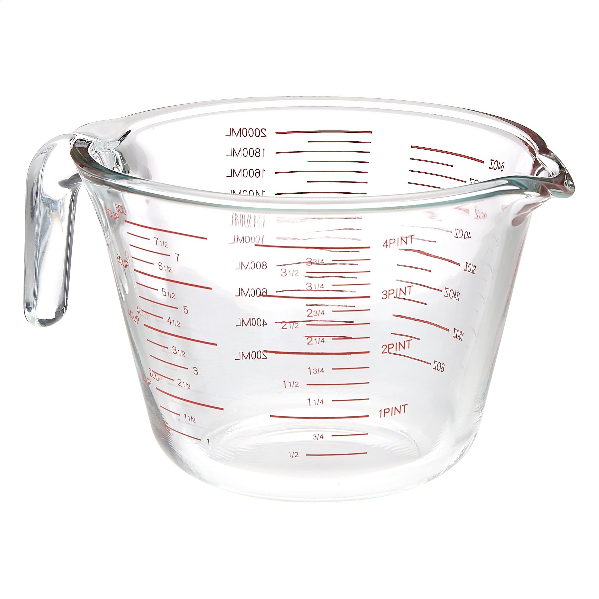 Large Size Glass Measuring Cup, 8 Cup (2L), Easy-to-Read Markings, Dishwasher/Microwave/Freezer/Oven Safe (Previously AmazonCommercial)
