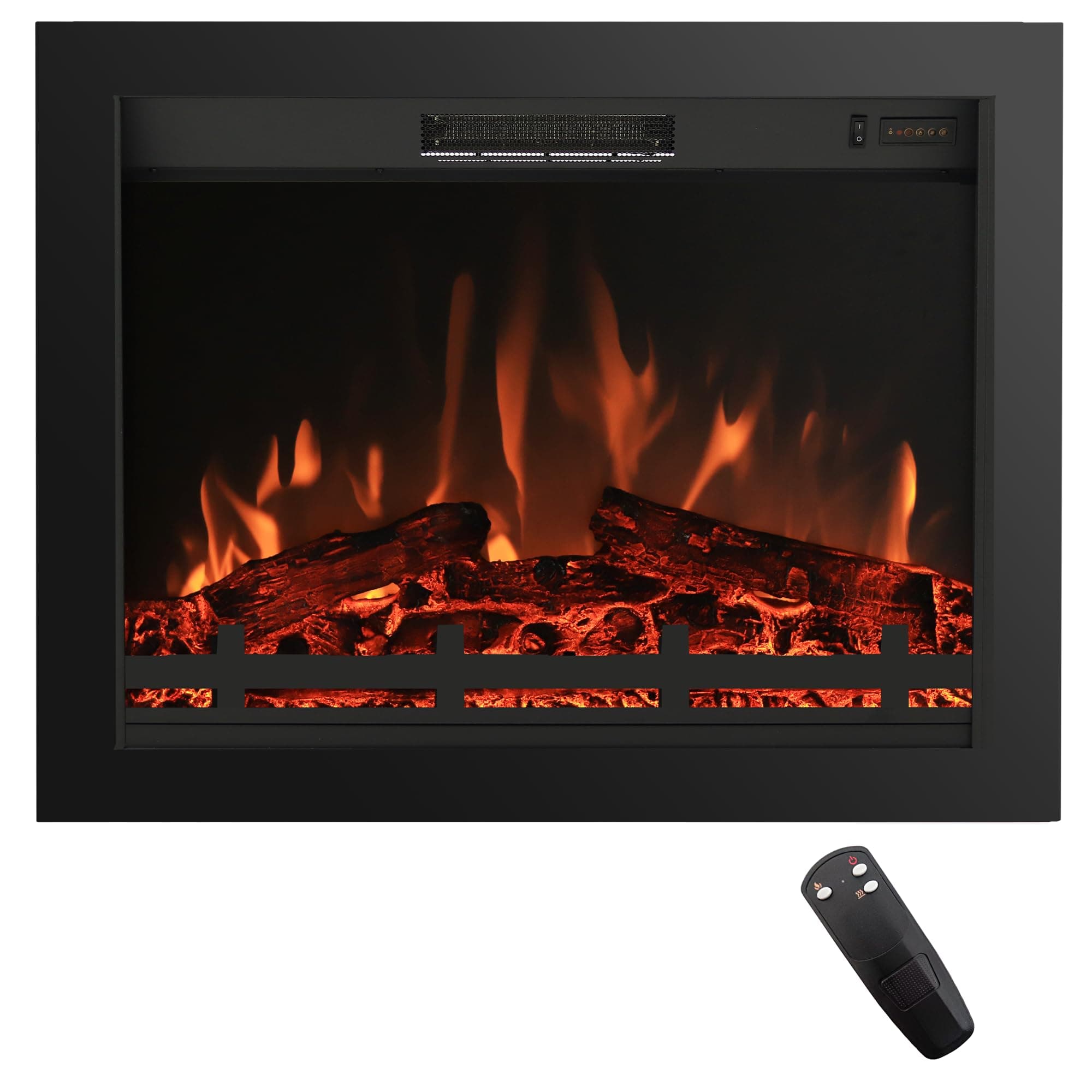 29.6" Back Width Electric Fireplace Insert with 4 Flames Brightness & 750/1500W, Overheat Protection, No Glass Design