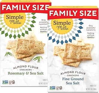 Almond Flour Crackers, Family Size Variety Pack (Fine Ground Sea Salt and Rosemary & Sea Salt) - Gluten Free, Vegan, Healthy Snacks, 7 Ounce (Pack of 2)