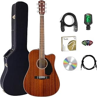 - CD-60SCE Solid Top Dreadnought Acoustic-Electric Guitar - All Mahogany Bundle with Hard Case, Instrument Cable, Strap, Tuner, Picks, Strings, and Austin Bazaar Instructional DVD