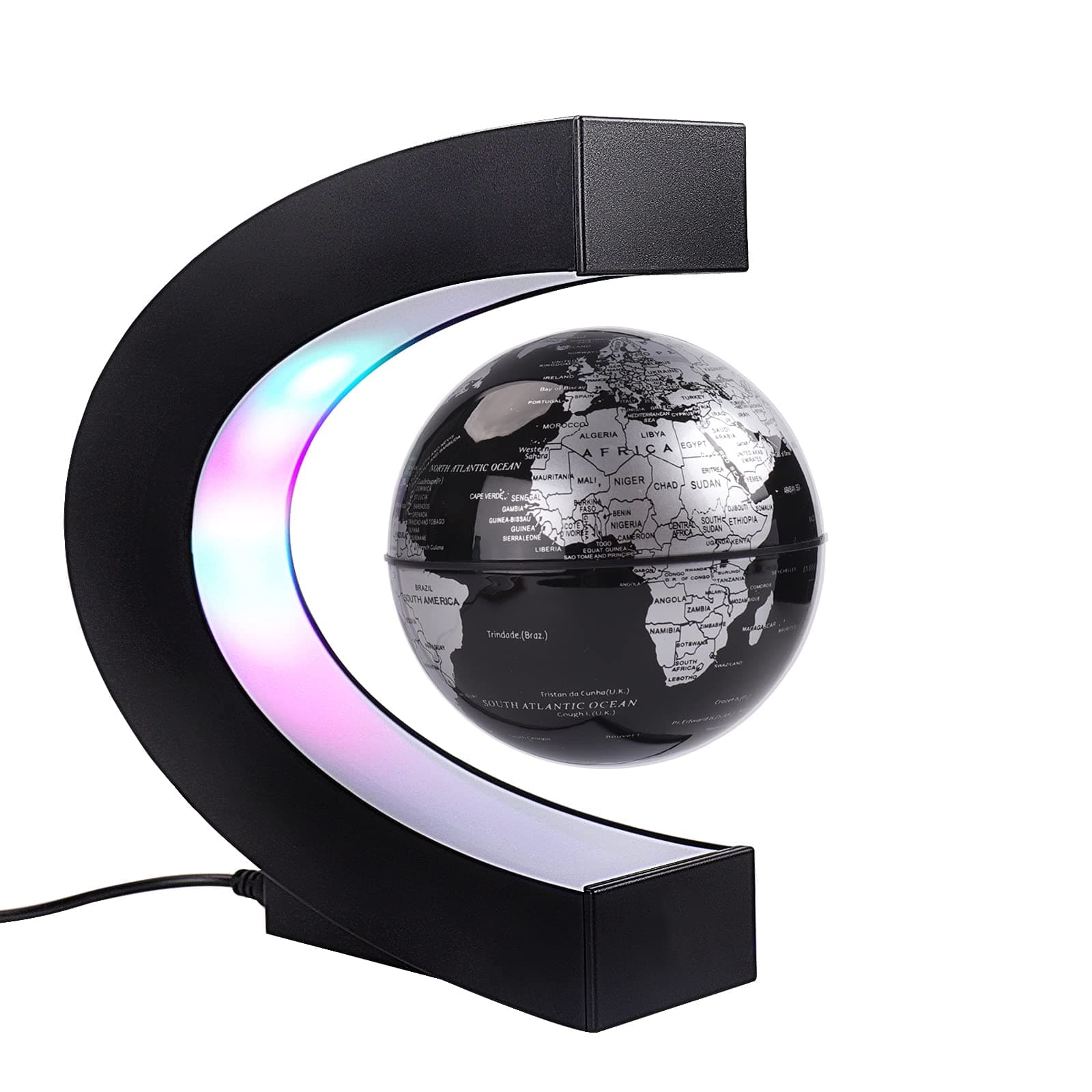 Floating Globe with Colored LED Lights C Shape Anti Gravity Magnetic Levitation Rotating World Map for Children Gift Home Office Desk Decoration