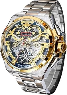 OUPINKEWatch for Men Automatic Wristwatch 3D Dial with 5ATM Waterproof Luminous Calendar Skeleton Watches-Sapphire Crystal Tungsten Steel Strap