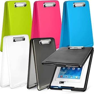 6 Pcs Clipboard with Storage Bulks, 9.5 x 13.5 Heavy Duty Plastic Storage Clipboard, Nursing Foldable Clip Board with Compartment and Metal Clip for Nurse Teacher Student Office (Multiple Color)