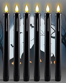 Homemory Black Flameless Taper Candles Flickering, NO Remote, 9.6 Inches Battery Operated, 6 Pcs Realistic Electric LED Candlesticks Made of Plastic for Halloween Party Home Decor