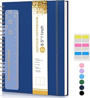 Dotted Notebook, Spiral Notebook Journal 8.5” x 11”, A4 Large Dot Grid Notebooks for Women Men, 100 GSM Dotted Paper, Plastic Hardcover Spiral Bullet Dotted Journals for Work School Sketching, Navy Unknown Binding