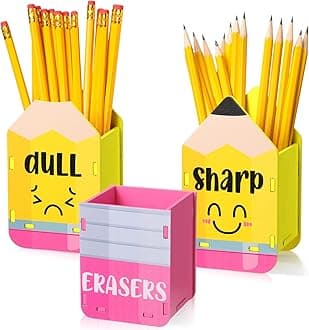 3 Pcs Sharp and Dull Pencil Holder Eraser Buckets Wooden Shaped Dispenser for Back to School Teachers Classroom Management(Face Pattern)