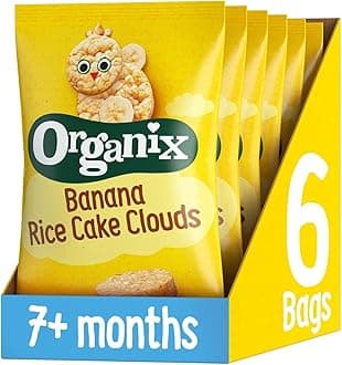 Organix Banana Rice Cake Clouds Baby Rice Cakes Finger Food Snack 7+ Months 40g (Pack of 6)